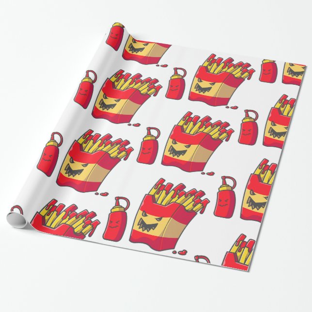 funny halloween french fries monster  wrapping paper (Unrolled)