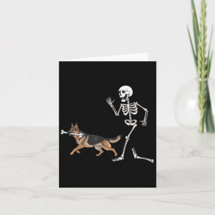 Funny Halloween German Shepherd And Skeleton Card