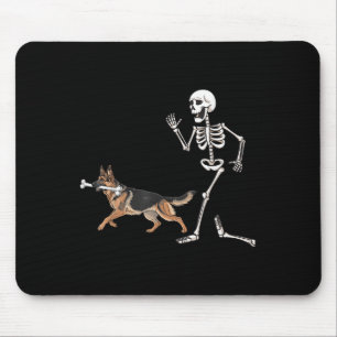 Funny Halloween German Shepherd And Skeleton Mouse Pad