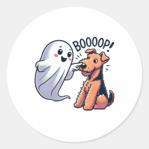 Funny Halloween Ghost Airedale Terrier Boop Lazy C Classic Round Sticker