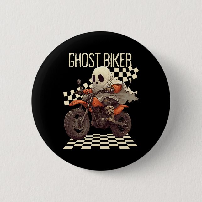 Funny Halloween Ghost Biker On Motorcycle  Button (Front)