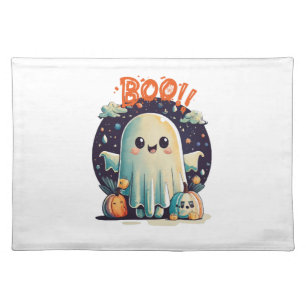 Funny Halloween Ghost Boo in Galaxy Cloth Placemat