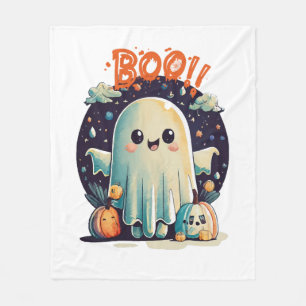 Funny Halloween Ghost Boo in Galaxy Fleece Blanket