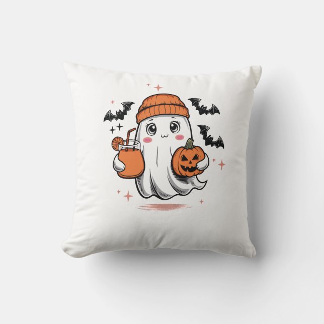 Funny Halloween Ghost Boo Jee ghost for Halloween Throw Pillow (Front)