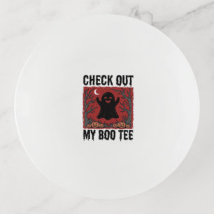 Funny Halloween Ghost Boo Tee Vintage Vector Desig Trinket Tray