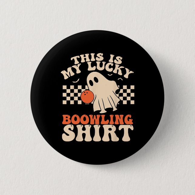 Funny Halloween Ghost Boowling Bowler Costume Bowl Button (Front)