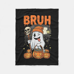 Funny Halloween Ghost Bruh Candy Ghost Costume Men Fleece Blanket