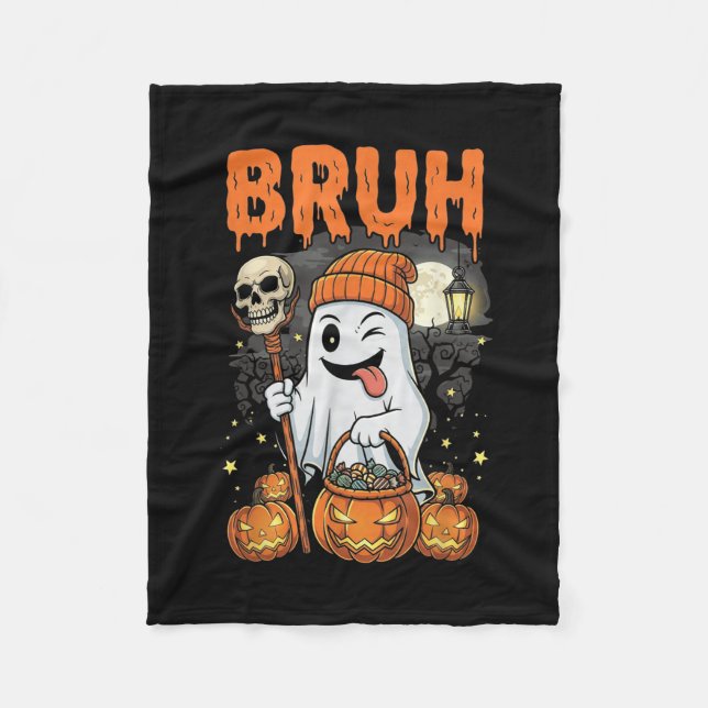 Funny Halloween Ghost Bruh Candy Ghost Costume Men Fleece Blanket (Front)
