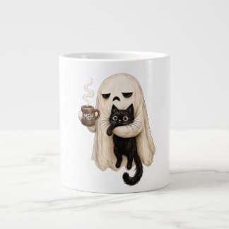 Funny Halloween Ghost Cat, Meh Coffee Spooky Cat Giant Coffee Mug