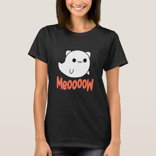 Funny Halloween Ghost Cat T-Shirt (Front)