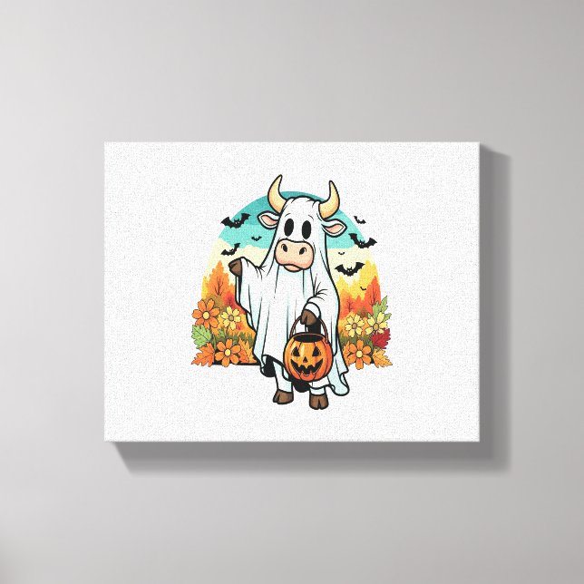 Funny Halloween Ghost Cow Canvas Print (Front)
