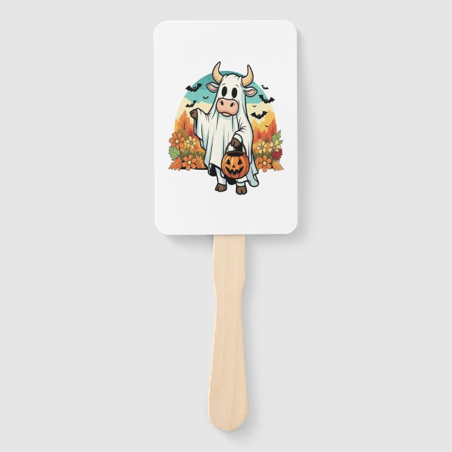 Funny Halloween Ghost Cow Hand Fan (Front)
