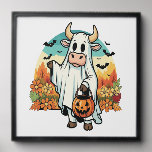 Funny Halloween Ghost Cow Peel And Stick Photo Tile