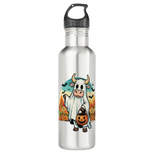 Funny Halloween Ghost Cow Stainless Steel Water Bottle