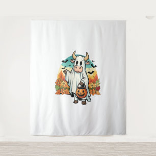 Funny Halloween Ghost Cow Tapestry