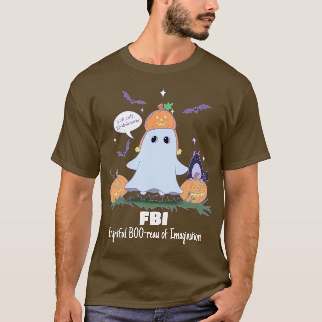 Funny Halloween Ghost FBI Cartoon T-Shirt (Front)