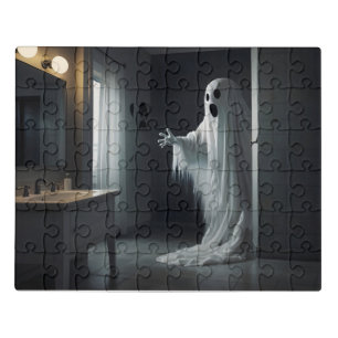 Funny Halloween ghost in bathroom toilet Jigsaw Puzzle