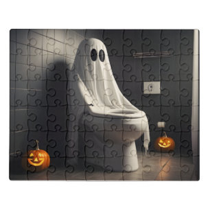Funny Halloween ghost in bathroom toilet Jigsaw Puzzle