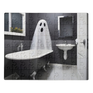 Funny Halloween ghost in bathroom toilet Jigsaw Puzzle
