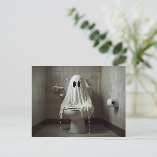 Funny Halloween ghost in bathroom toilet Postcard (Standing Front)