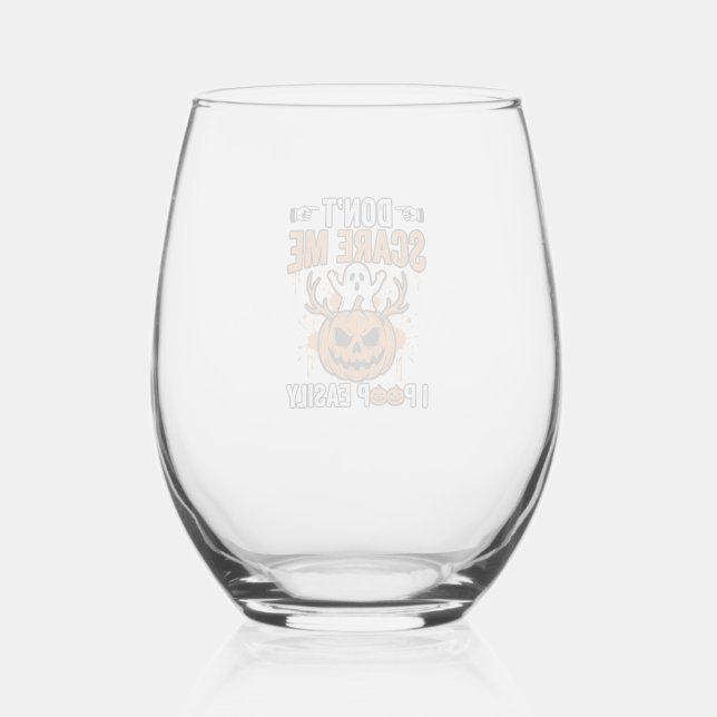 Funny Halloween Ghost Pumpkin Quote Vector Design_ Stemless Wine Glass (Front)