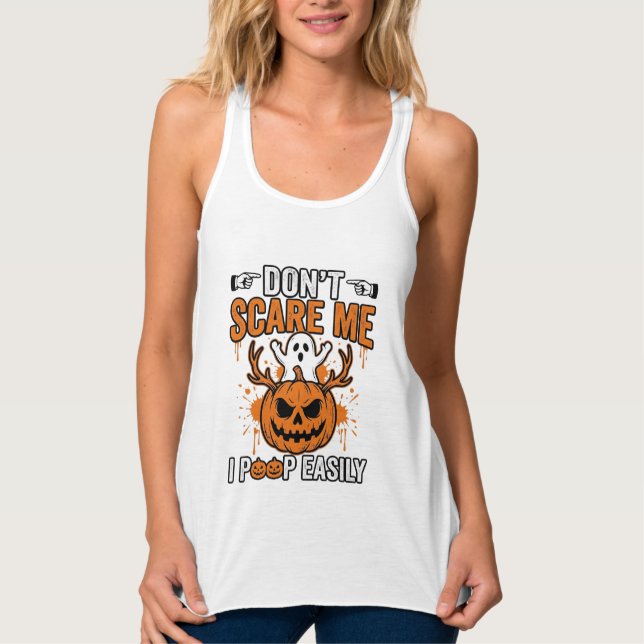 Funny Halloween Ghost Pumpkin Quote Vector Design_ Tank Top (Front)