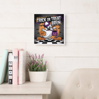 Funny Halloween Ghost & Pumpkins Square Wall Clock