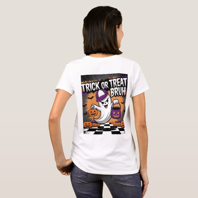 Funny Halloween Ghost & Pumpkins T-Shirt (Back Full)