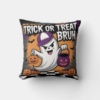 Funny Halloween Ghost & Pumpkins Throw Pillow