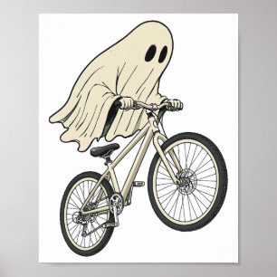 Funny Halloween Ghost Riding Bike Mountain Biking Poster