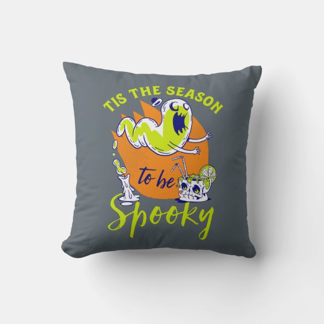 Funny Halloween Ghost Tis The Season To Be Spooky Throw Pillow (Front)