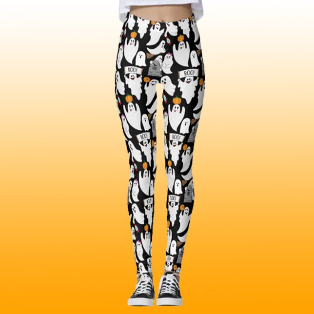 Funny Halloween Ghosts Black and White Patterned Leggings (Creator Uploaded)
