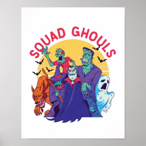 Funny Halloween Ghouls Zombie Ghost Vampire Witch Poster