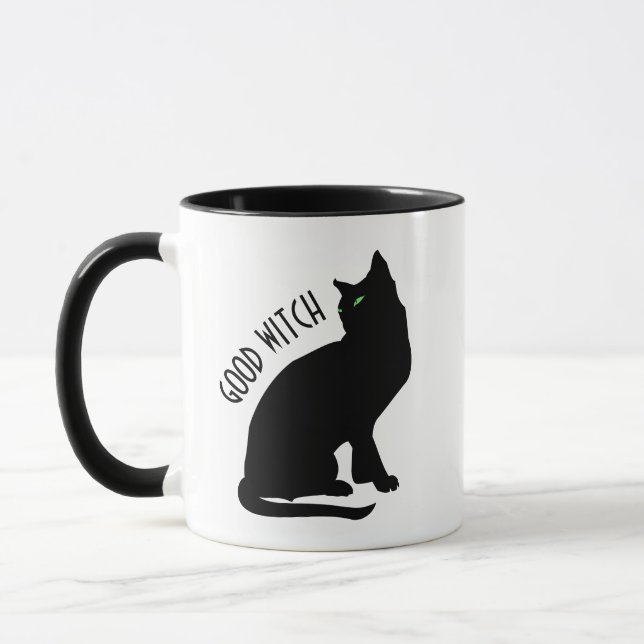 Funny Halloween Good Witch Black Cat Mug (Left)