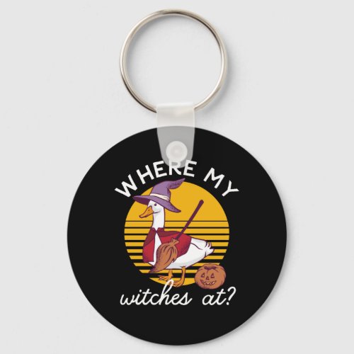 Funny Halloween Goose Swan Where My Witches At Keychain