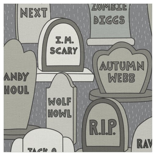 Funny Halloween Gravestones Gray Fabric