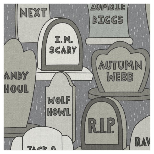 Funny Halloween Gravestones Gray Fabric (Close Up)