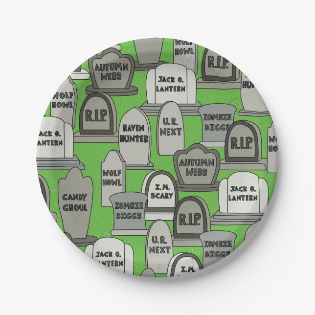 Funny Halloween Gravestones Party Paper Plates (Front)