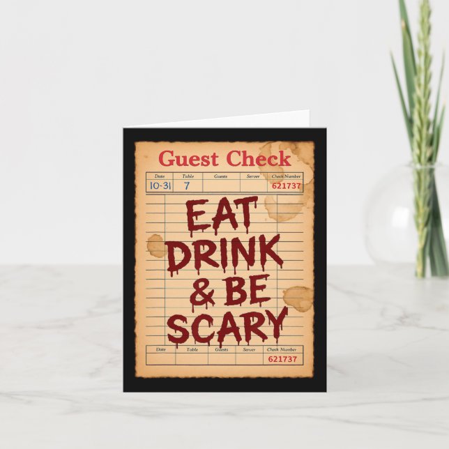 Funny Halloween Guest Check Eat Drink And Be Scary Card (Front)