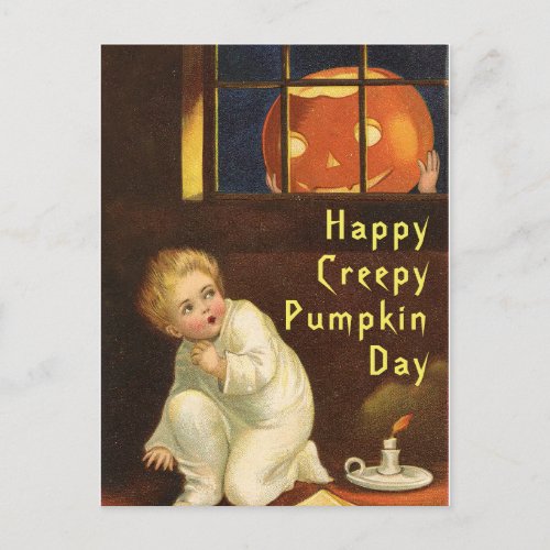 Funny Halloween Happy Creepy Pumpkin Day Vintage Postcard