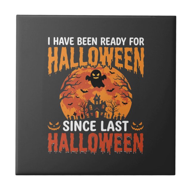 Funny Halloween Haunted House Ghost Moon Design Ceramic Tile (Front)