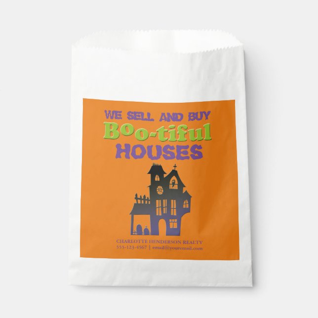 Funny Halloween Haunted House Real Estate Treat Favor Bag (Front)