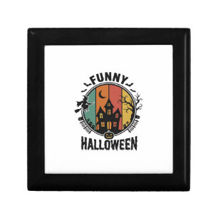 Funny Halloween Haunted House Vintage Vector Desig Gift Box