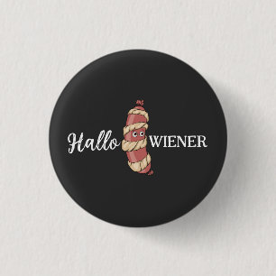 Funny Halloween Hotdog Mummy Hallowiener Pun Button