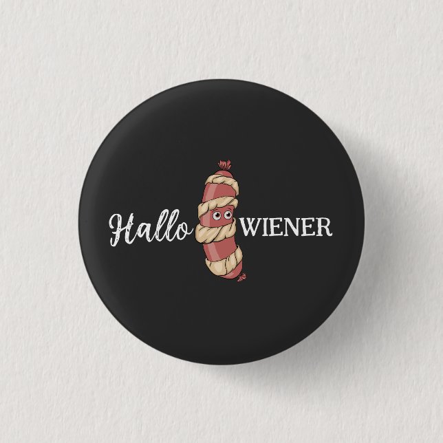 Funny Halloween Hotdog Mummy Hallowiener Pun Button (Front)