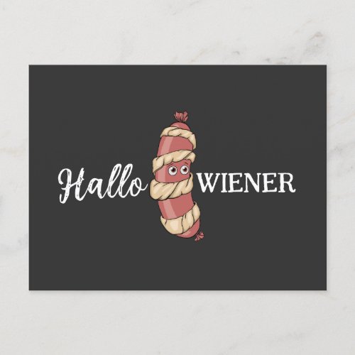 Funny Halloween Hotdog Mummy Hallowiener Pun  Postcard