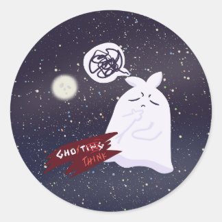 Funny Halloween Humor Overthinking Ghost Classic Round Sticker