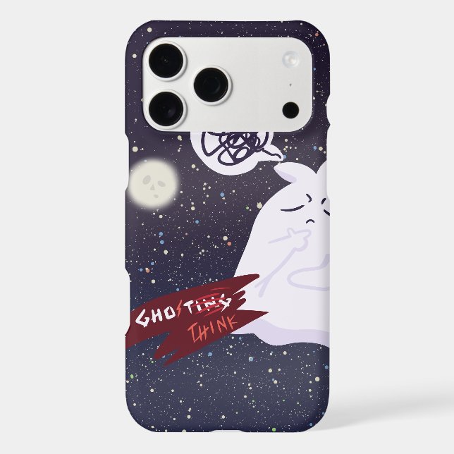 Funny Halloween Humor Overthinking Ghost iPhone Case (Back)