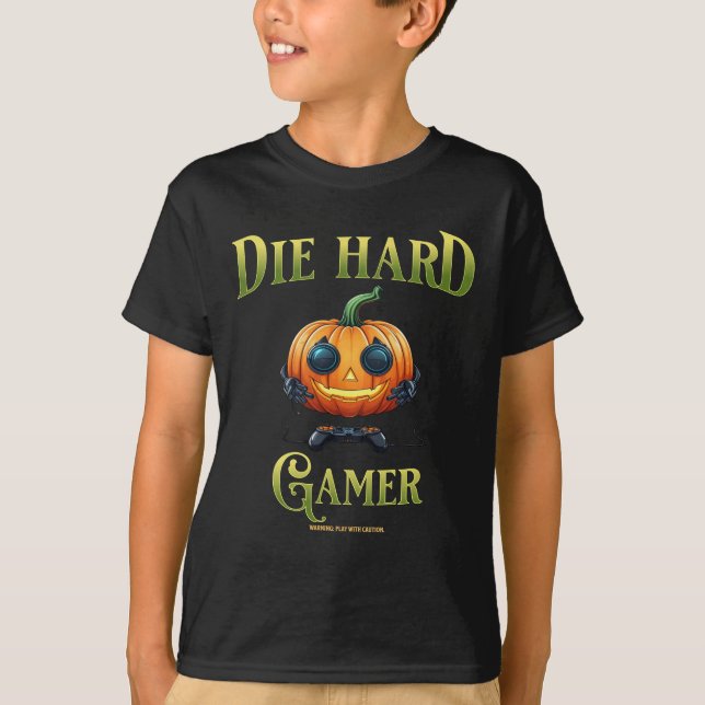 Funny Halloween Jack o lantern, Gamer Kid v2 T-Shirt (Front)
