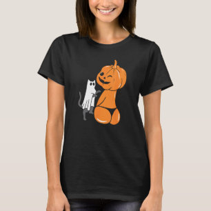 Funny Halloween Jack-O-Lantern Pumpkin in Bikini & T-Shirt